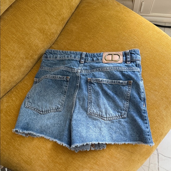 Twin-Set Light Blue Jean Shorts with Frayed Hem